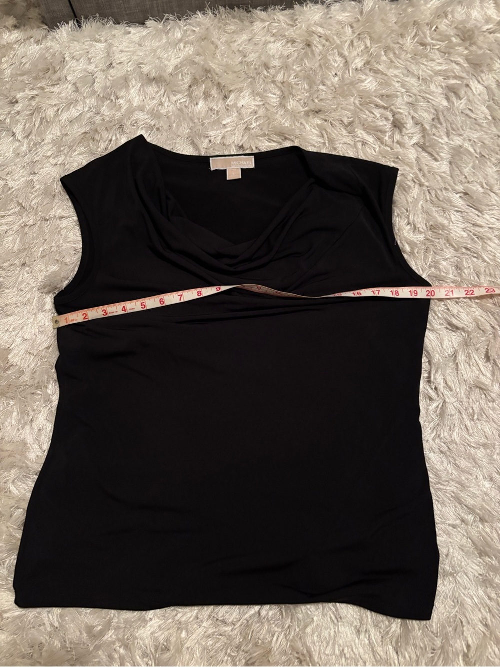 Make offer! Michael Kors Black Drape Neck Sleeveless stretch shell top Large - Picture 5 of 6